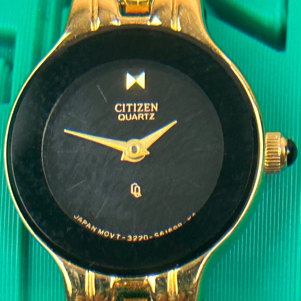 Citizen‎ Quartz Womens Gold Tone Black Dial Dress Watch 3220-S61588 Japan Movt